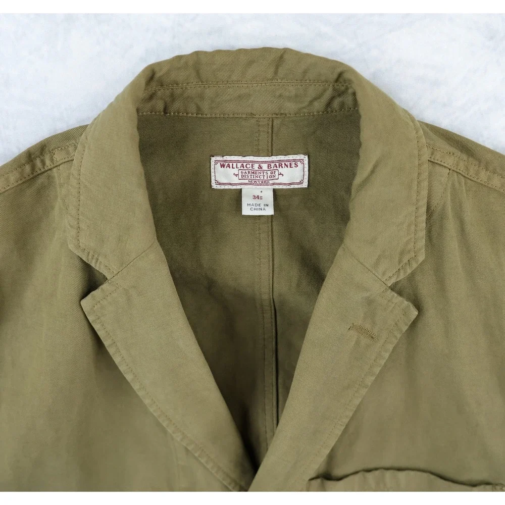 Wallace & Barnes Slim Fit Chore Blazer Mens 34S Olive Green Cotton Linen Jacket